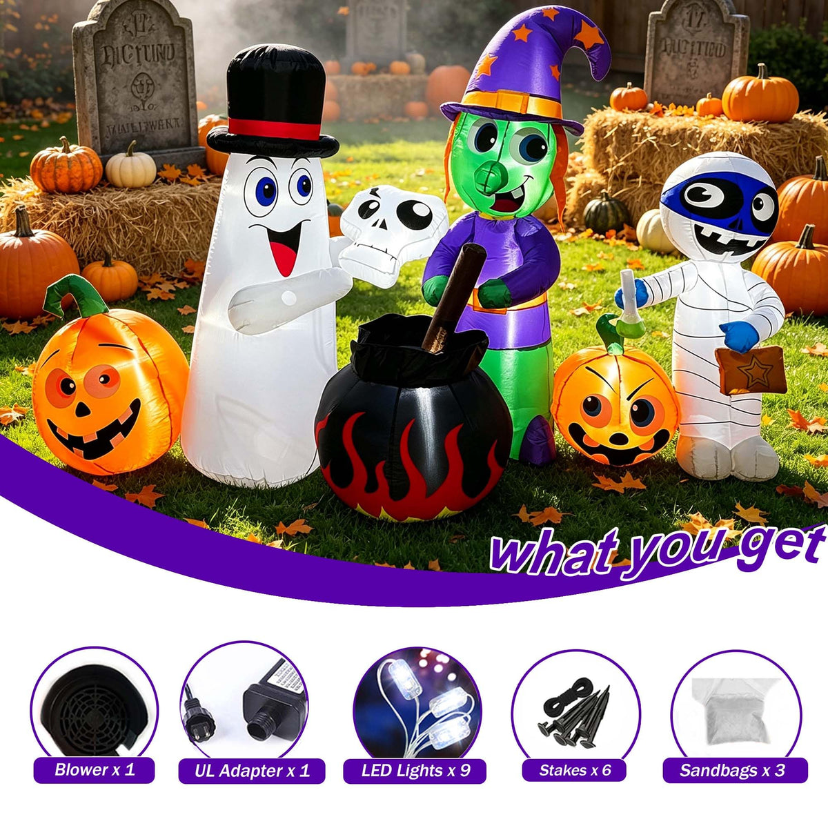 8 FT Halloween Inflatable Witch Ghost Mummy Combo Decorations D386977