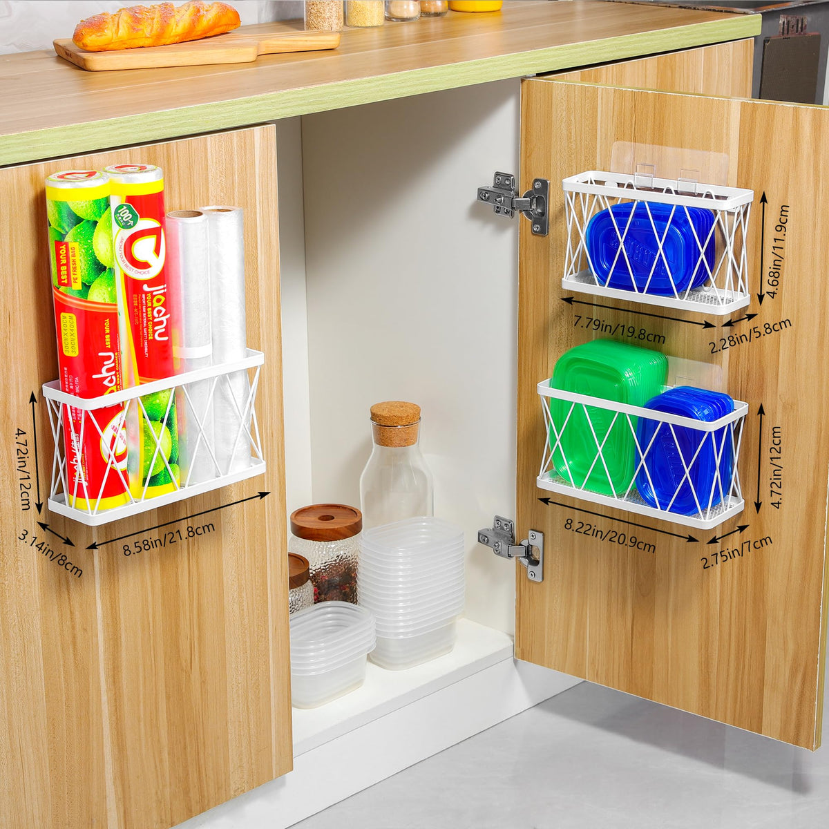 3 Pack White Stainless Steel Adhesive Cabinet Door Organizer C54672