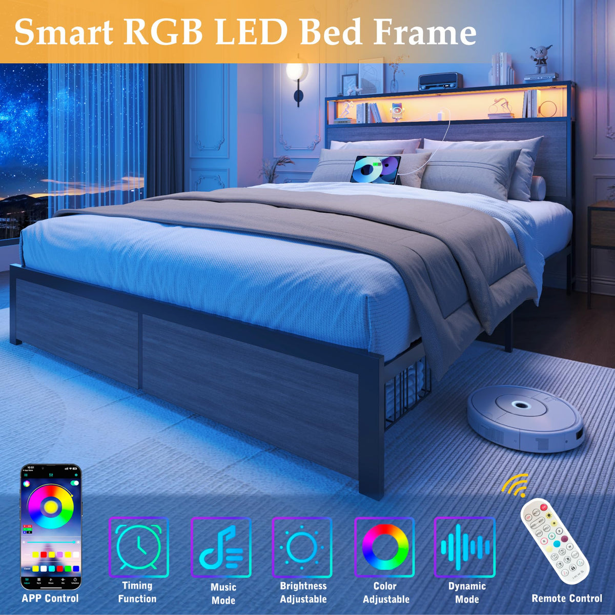 Rustic Grey Full Bed Frame with Charging Station E86919