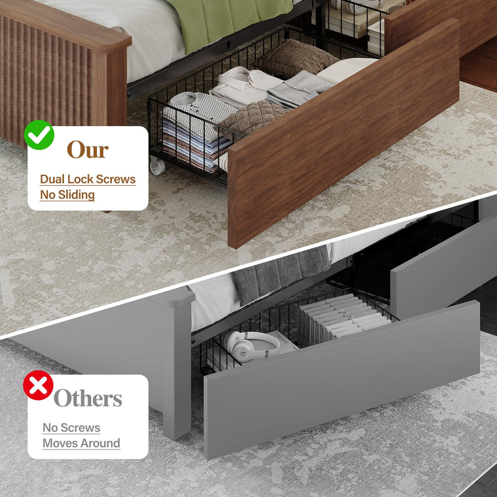 Queen Size Wood Bed Frame with 4 Storage Drawers D3545