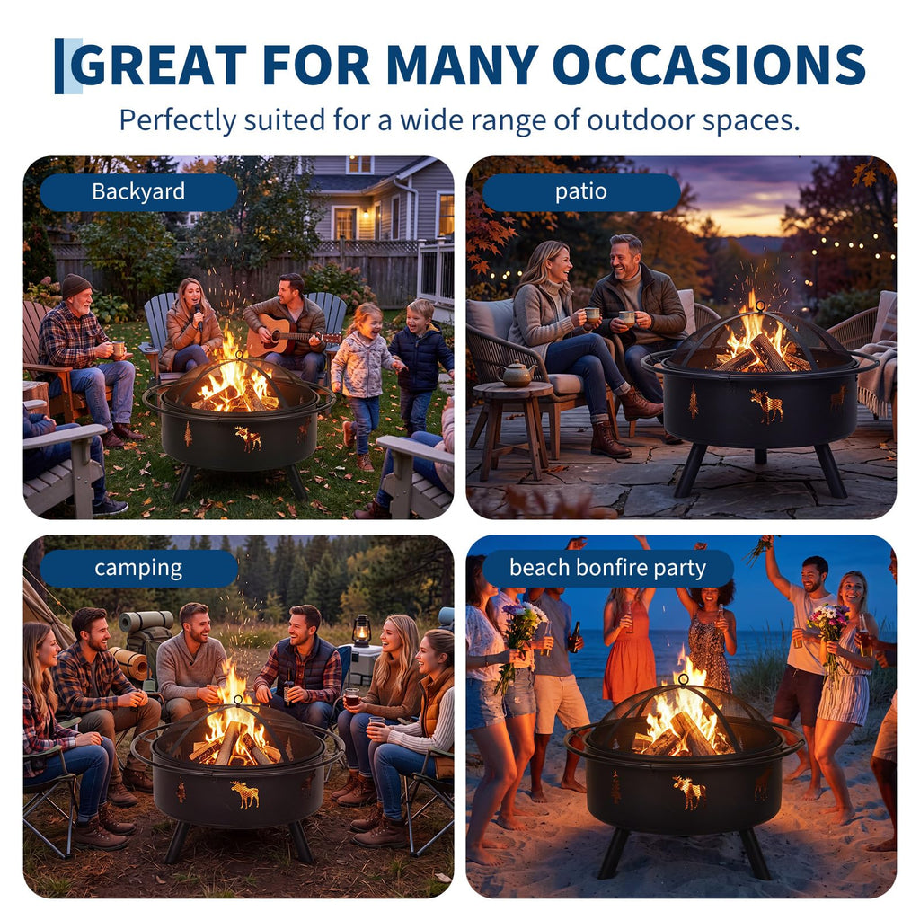 32" Round Wood Burning Fire Pit with Screen V3626