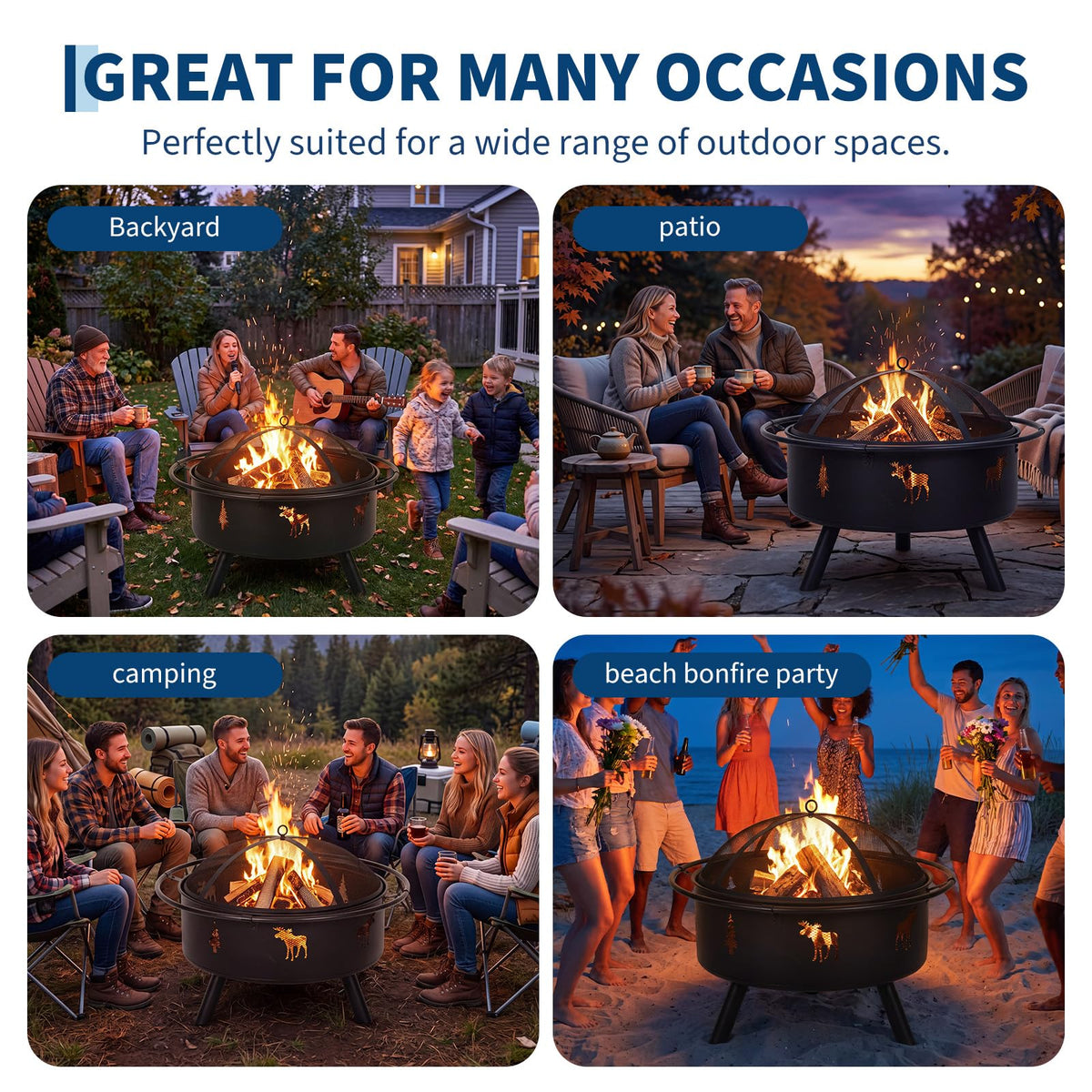32" Round Wood Burning Fire Pit with Screen V3626