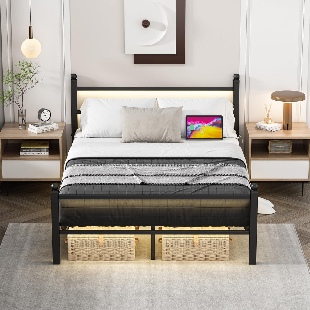 Black Full Size Metal Platform Bed Frame with Headboard and Footboard M4369