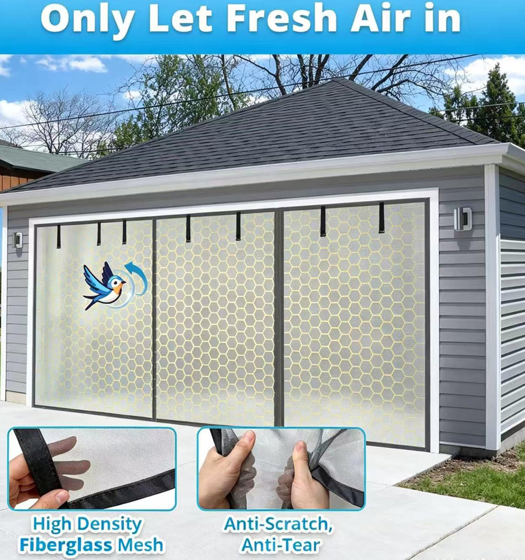 16x8FT Sliver Grey Magnetic Garage Door Screen with Fiberglass Mesh D62233