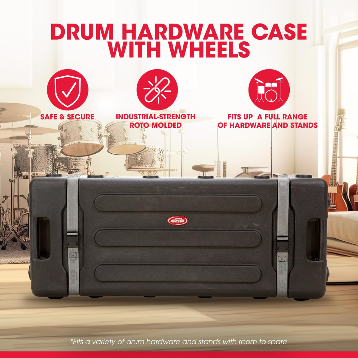 Large Drum Hardware Case with Handle & Wheels M166