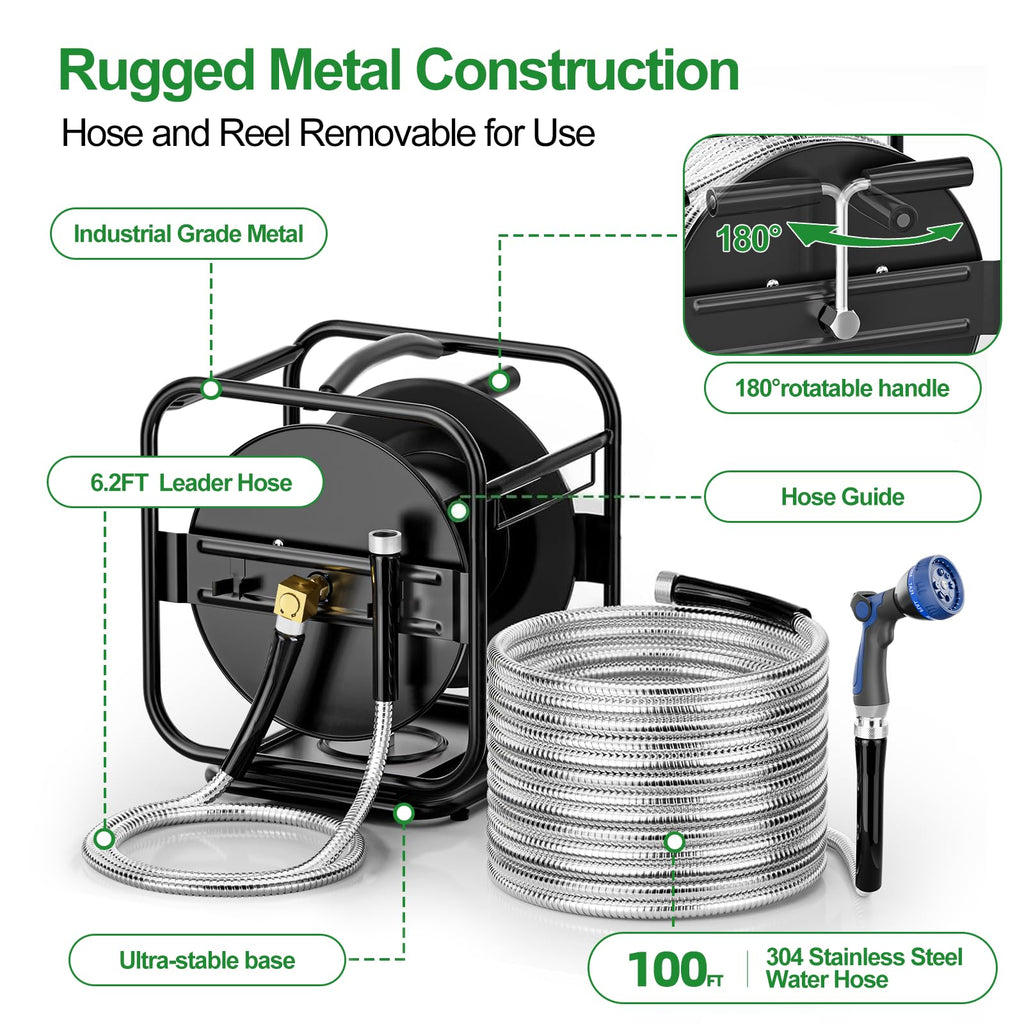 Garden Hose Reel With 100Ft Metal Water Pipe A313270