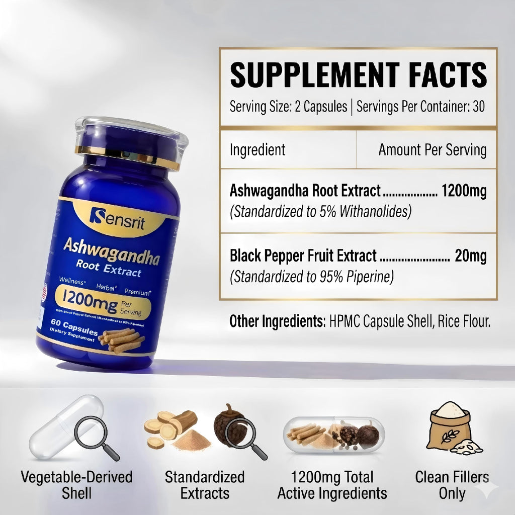 Ashwagandha 1200mg Root Extract 60 Capsules Supplement D19577