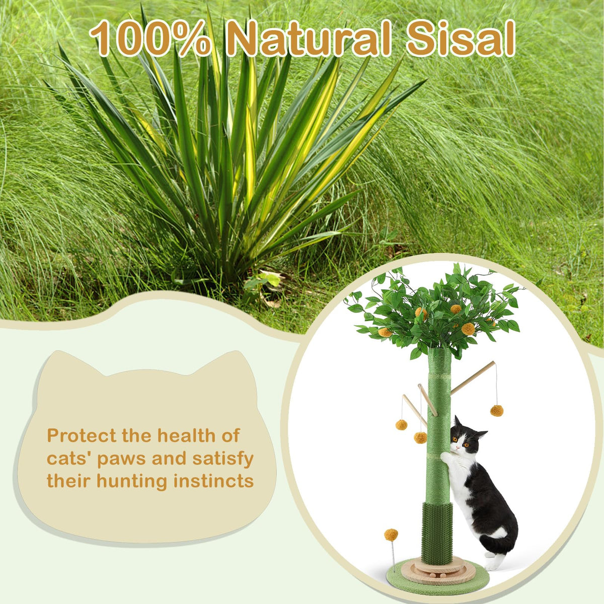 46" Tall Natural Sisal Cat Scratching Post Q985