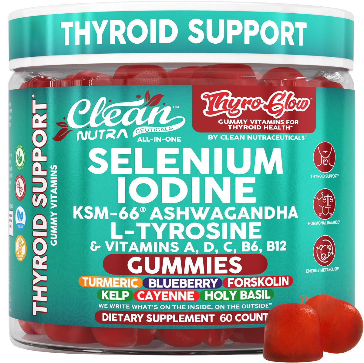 Thyroid Support Gummies Selenium Iodine Ashwagandha Turmeric Blueberry U3985