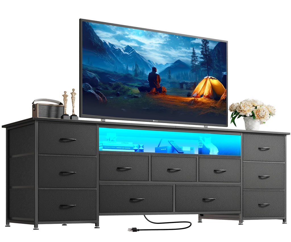 63 Inch 11 Drawer TV Stand with Power Outlets and LED Lights G48686
