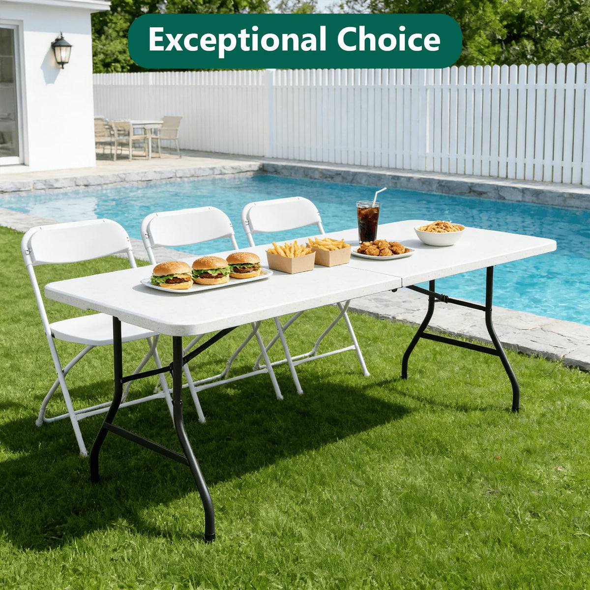 6FT White Folding Table with Steel Legs A518338