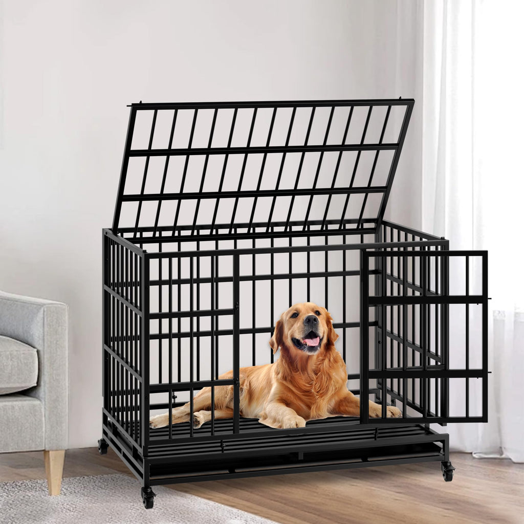 48 Inch Heavy Duty Collapsible Metal Dog Crate with Wheels X783