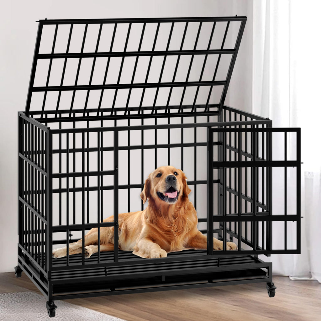 48 Inch Heavy Duty Collapsible Metal Dog Crate with Wheels X783