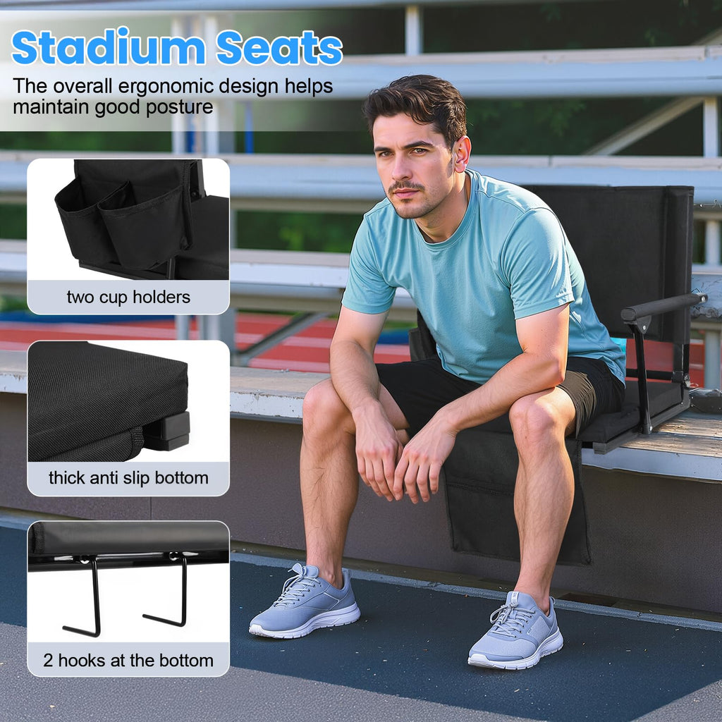 2 Pcs Folding Stadium Seat with Cup Holder F7884