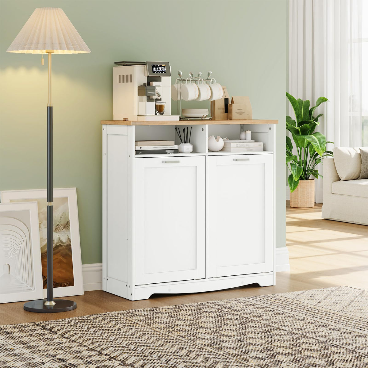 White Double Tilt Out Trash Can Cabinet Q43598