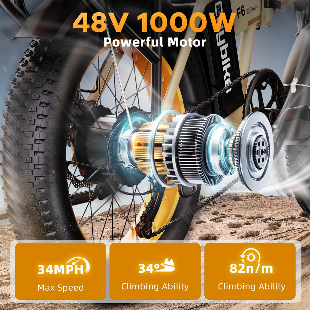 1000W Folding Electric Bike 48V 20AH Removable Battery 20" Fat Tire Q2271