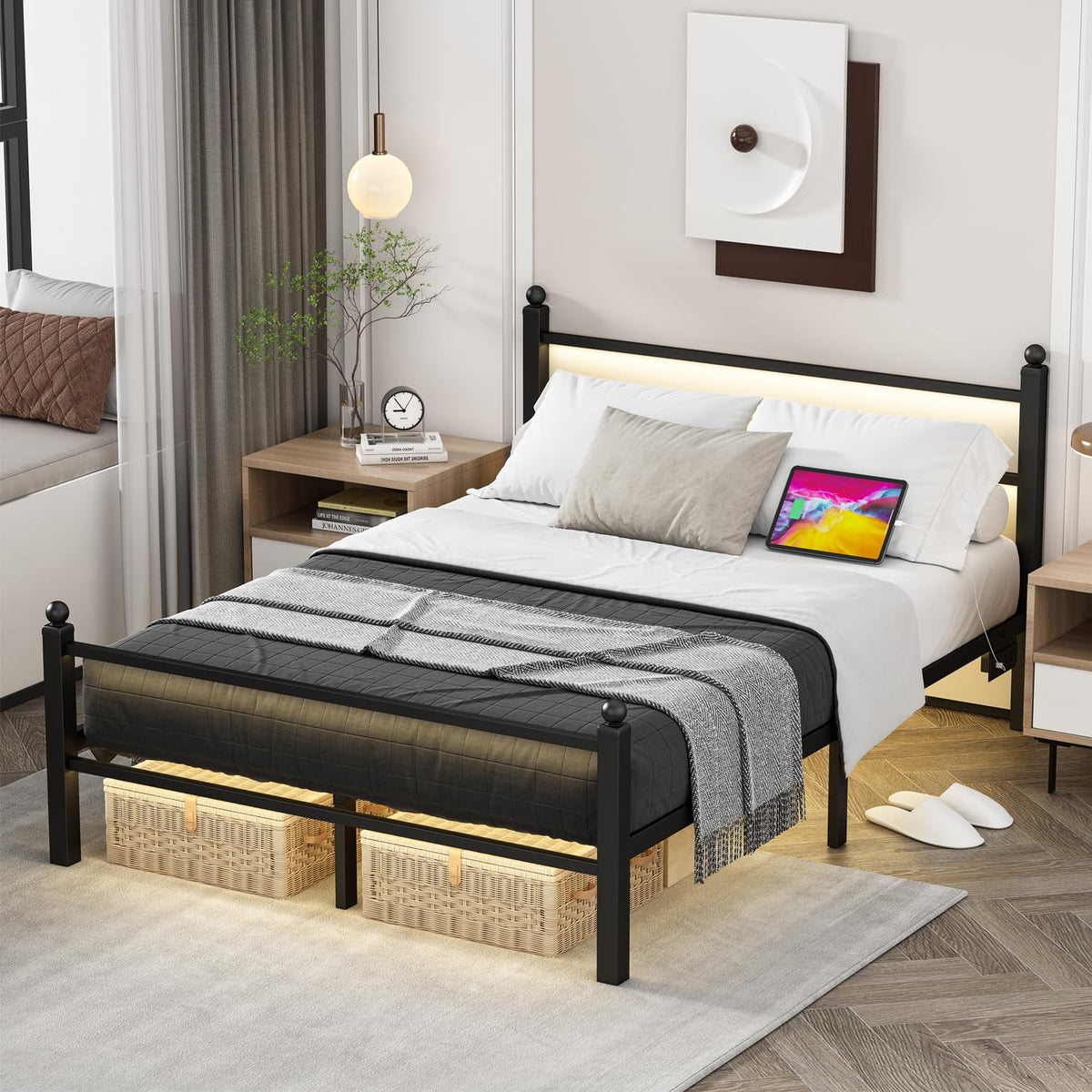 Black Full Size Metal Platform Bed Frame with Headboard and Footboard M4369