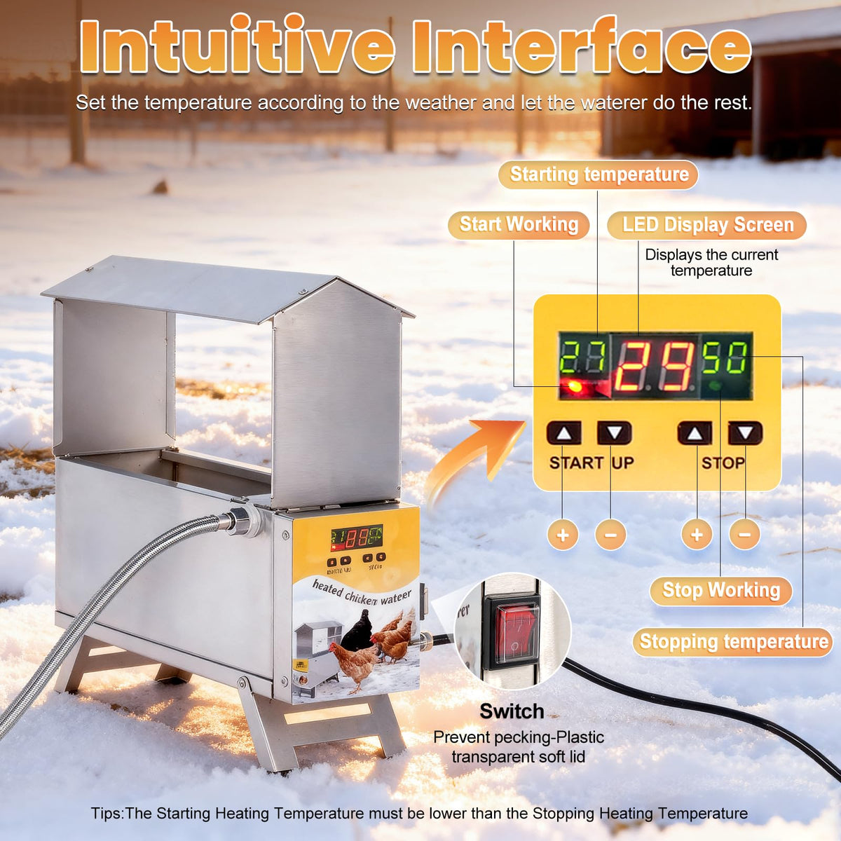 Heated 2 Gallon Stainless Steel Chicken Waterer Q717783