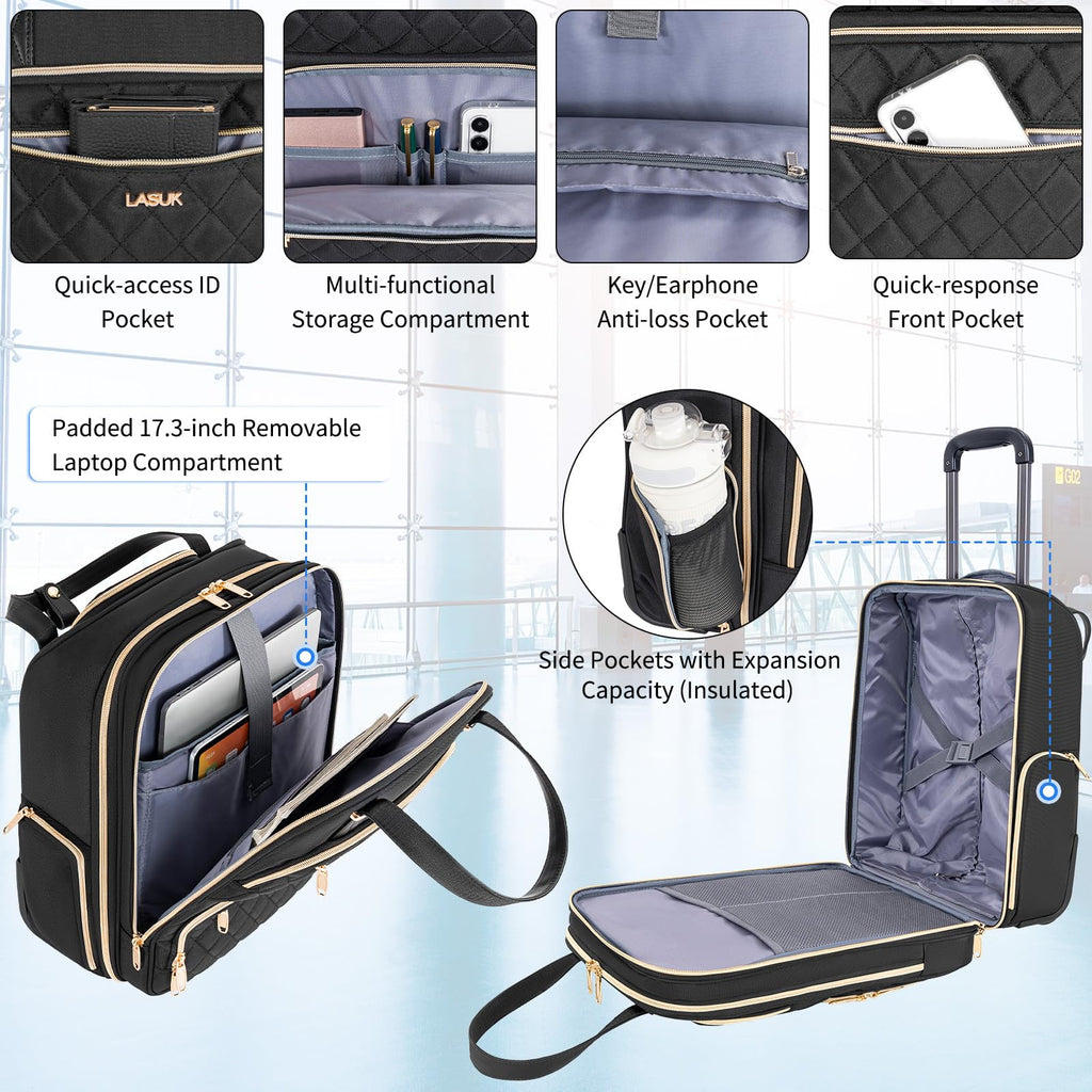 Underseat Carry On Luggage with Wheels, Black, 17" J248419