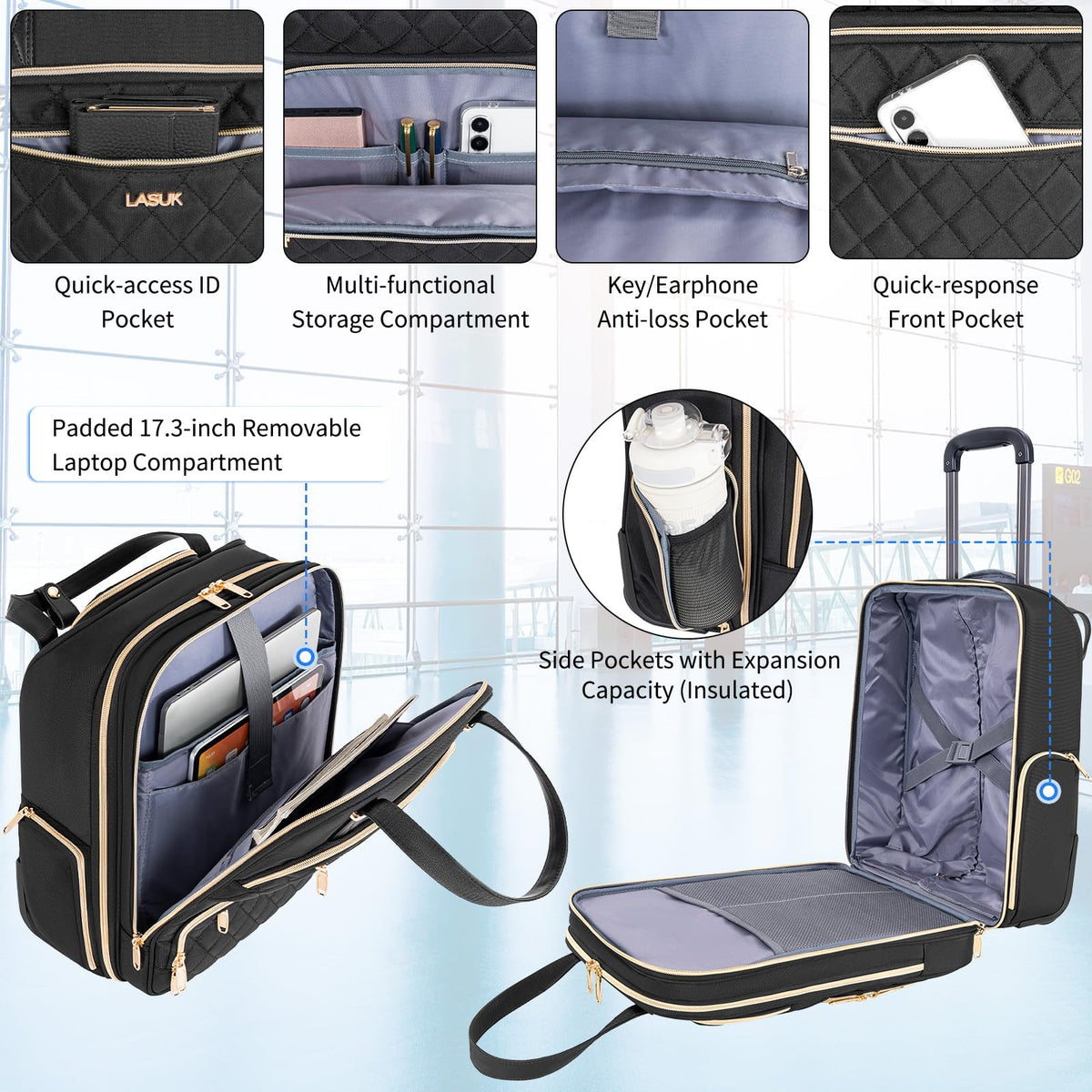 Underseat Carry On Luggage with Wheels, Black, 17" J248419