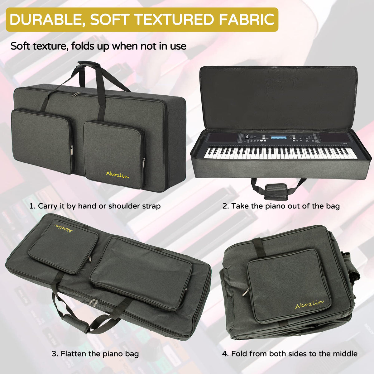 61-Key Keyboard Case Gig Bag Full Padded Soft V737195