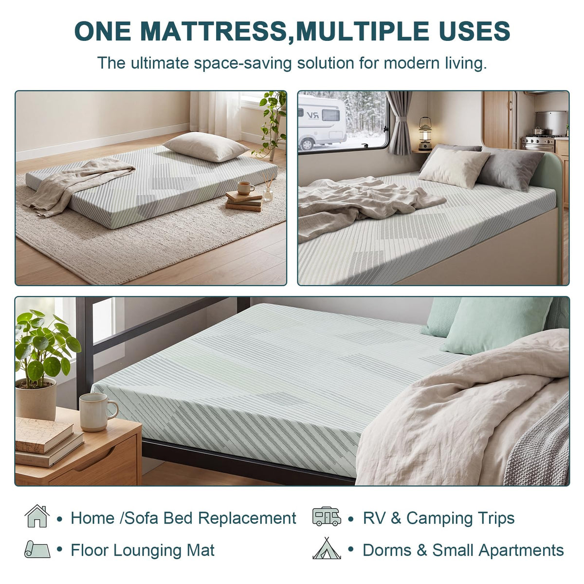 4 Inch Memory Foam Sofa Bed Mattress with Removable Washable Cover M494593