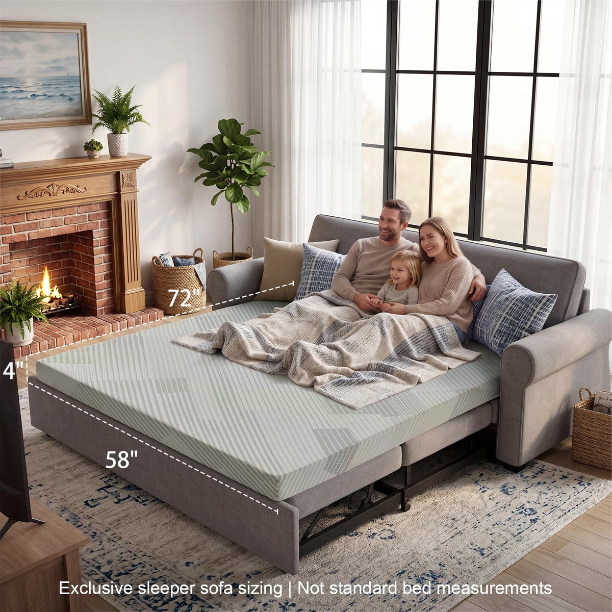 4 Inch Memory Foam Sofa Bed Mattress with Removable Washable Cover M494593