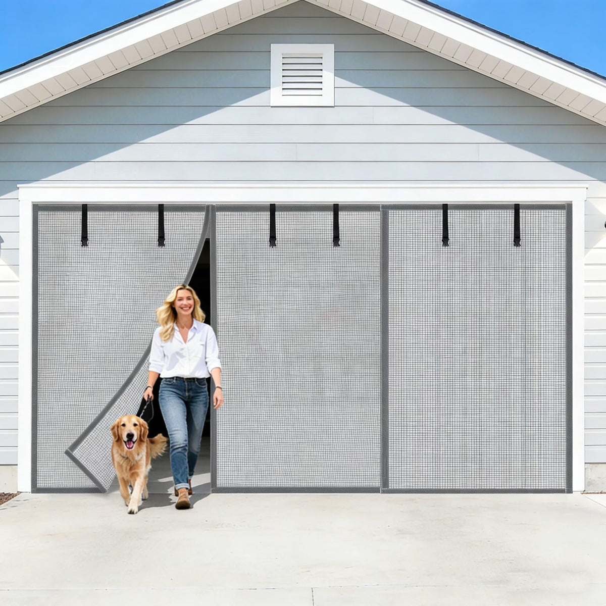 16x8FT Sliver Grey Magnetic Garage Door Screen with Fiberglass Mesh D62233