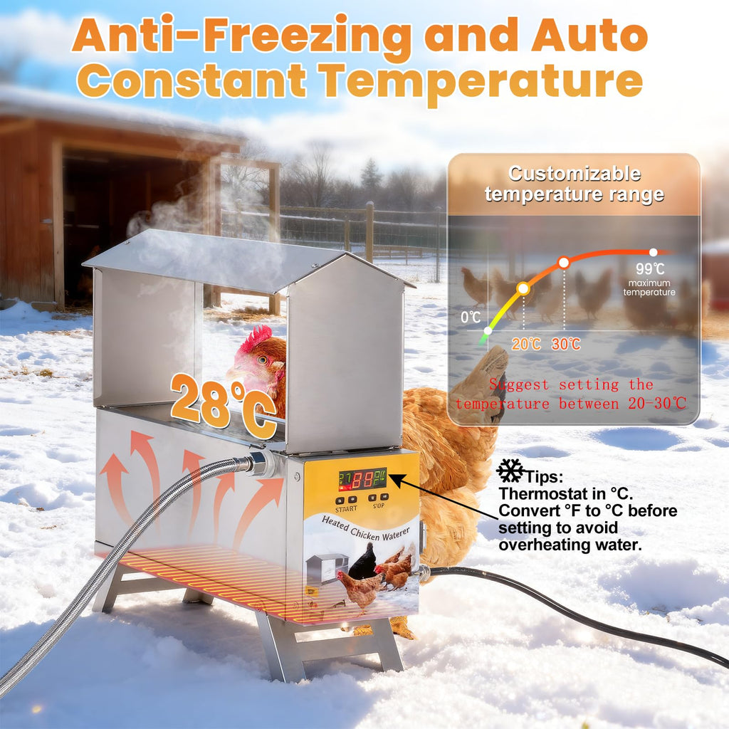 Heated 2 Gallon Stainless Steel Chicken Waterer Q717783