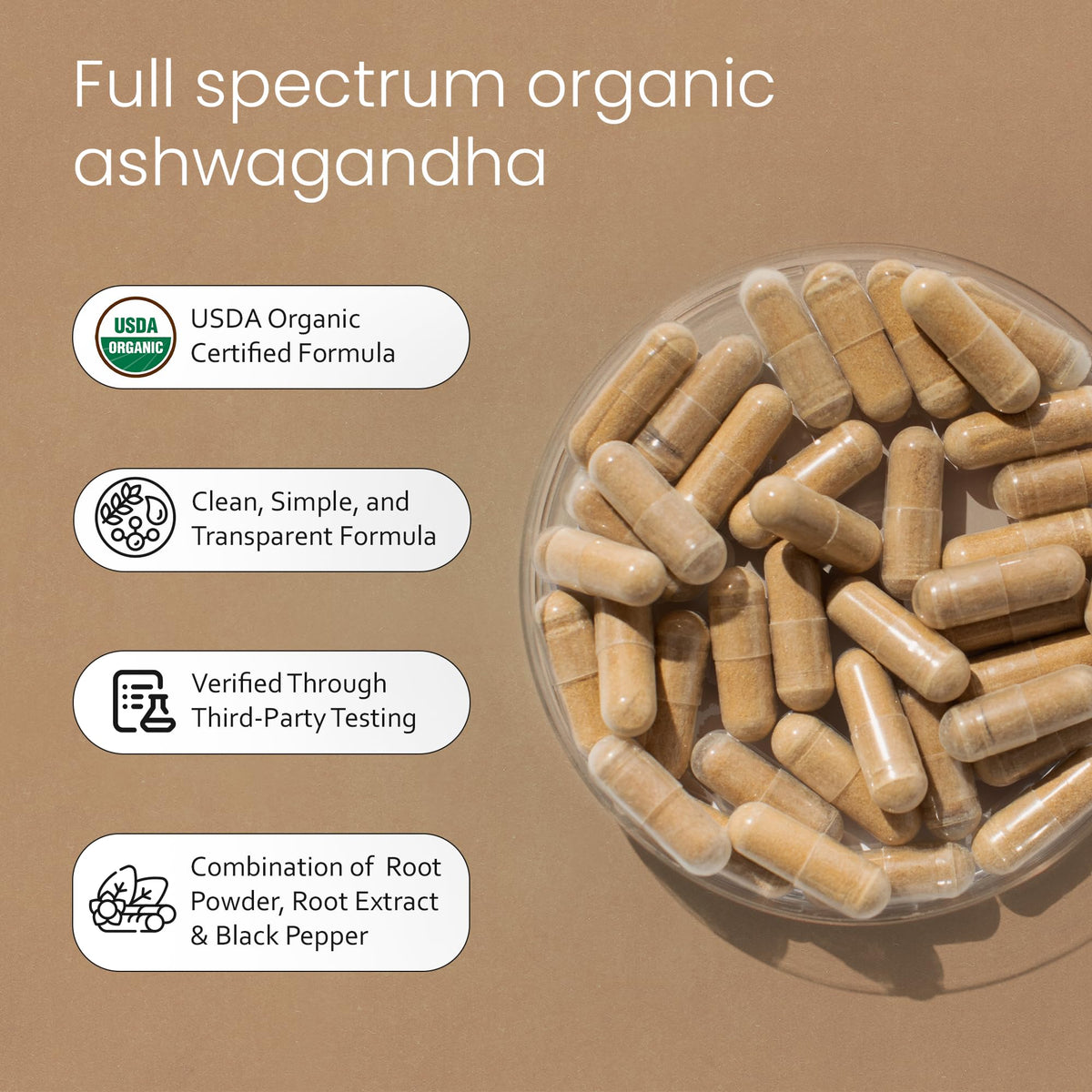 Organic Ashwagandha 2100 mg 100 Capsules Vegan Non-GMO Gluten-Free S9936