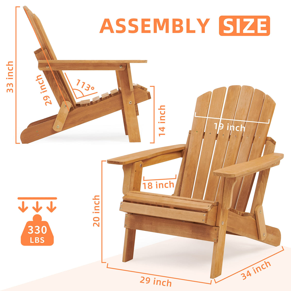 Oversize Wooden Outdoor Folding Chair Set of 2 Z51108
