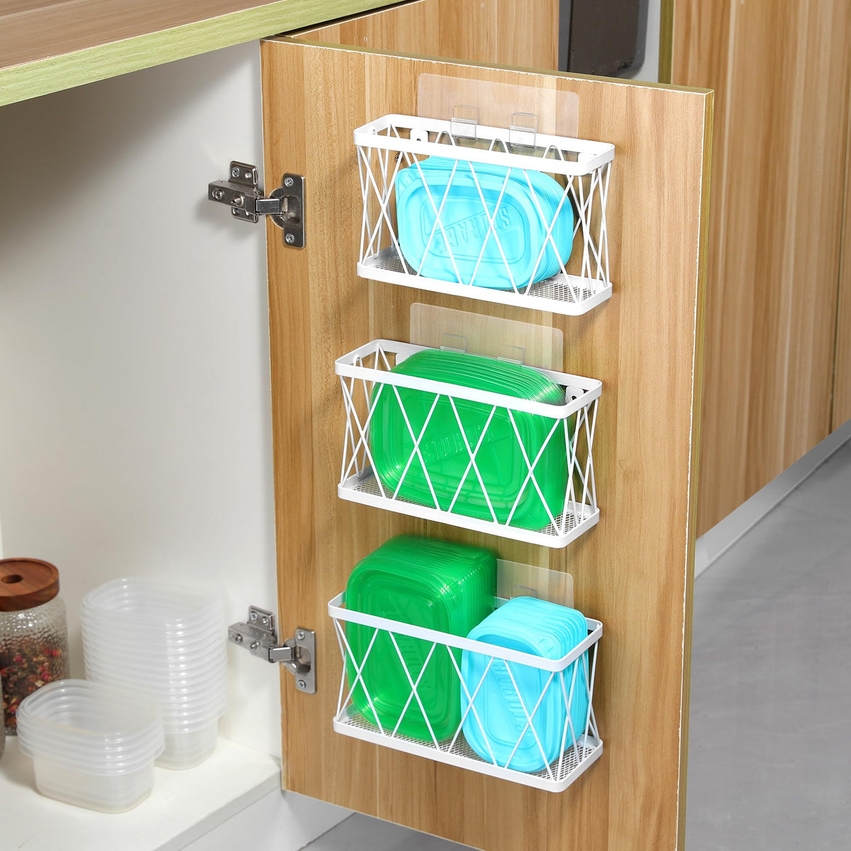 3 Pack White Stainless Steel Adhesive Cabinet Door Organizer C54672