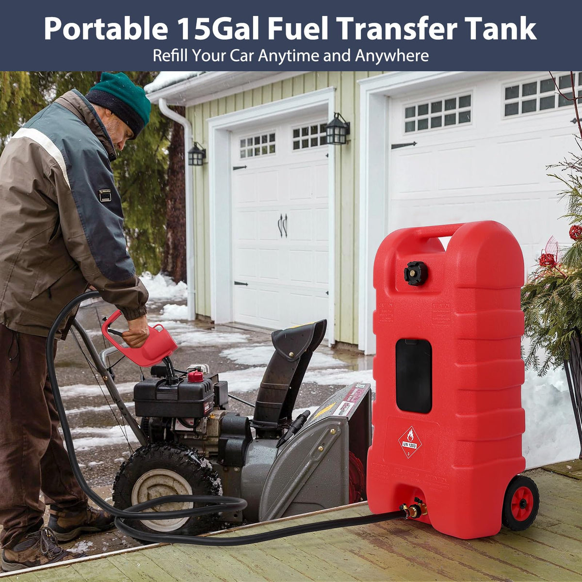 15 Gallon Portable Gas Fuel Tank Container with Pump and Hose T85550