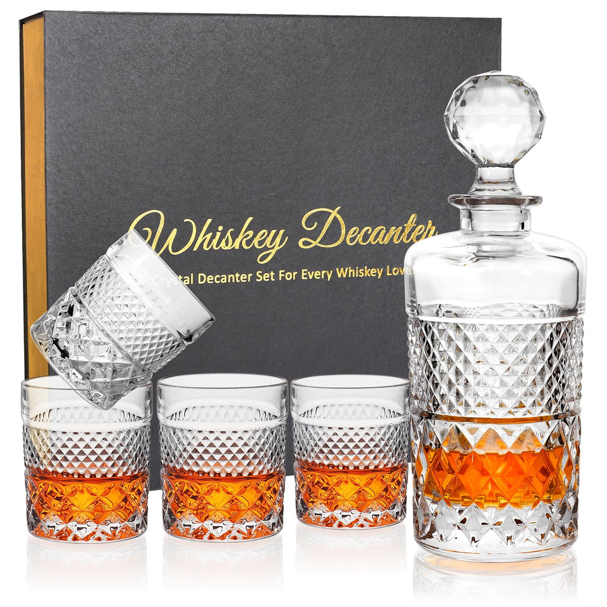 27oz Crystal Whiskey Decanter Set with 4 Glasses Z4726