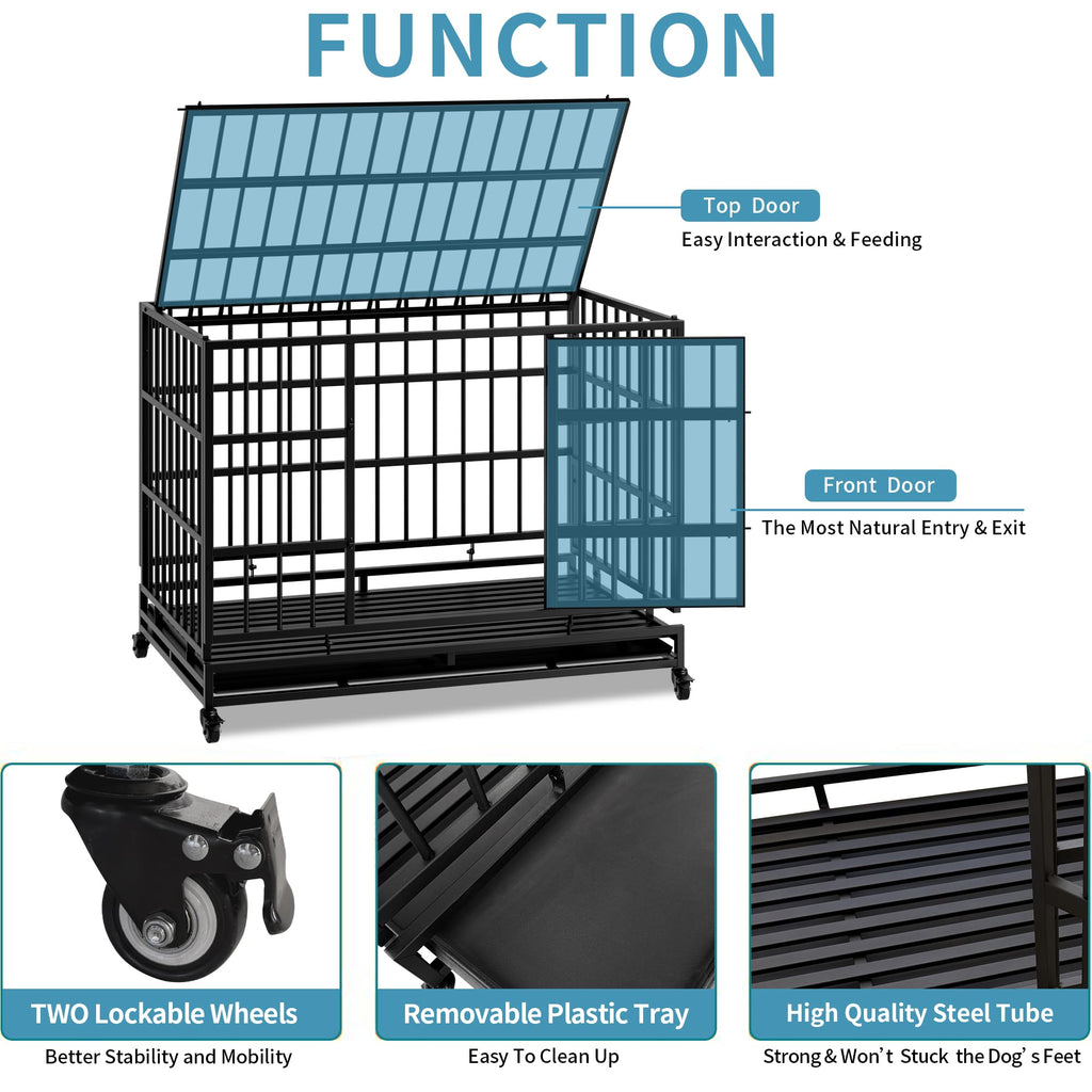 48 Inch Heavy Duty Collapsible Metal Dog Crate with Wheels X783
