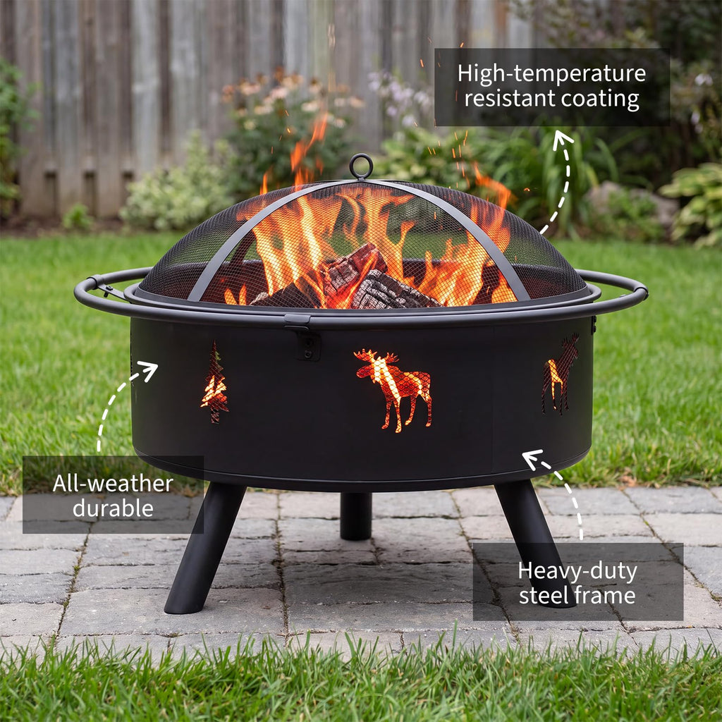 32" Round Wood Burning Fire Pit with Screen V3626
