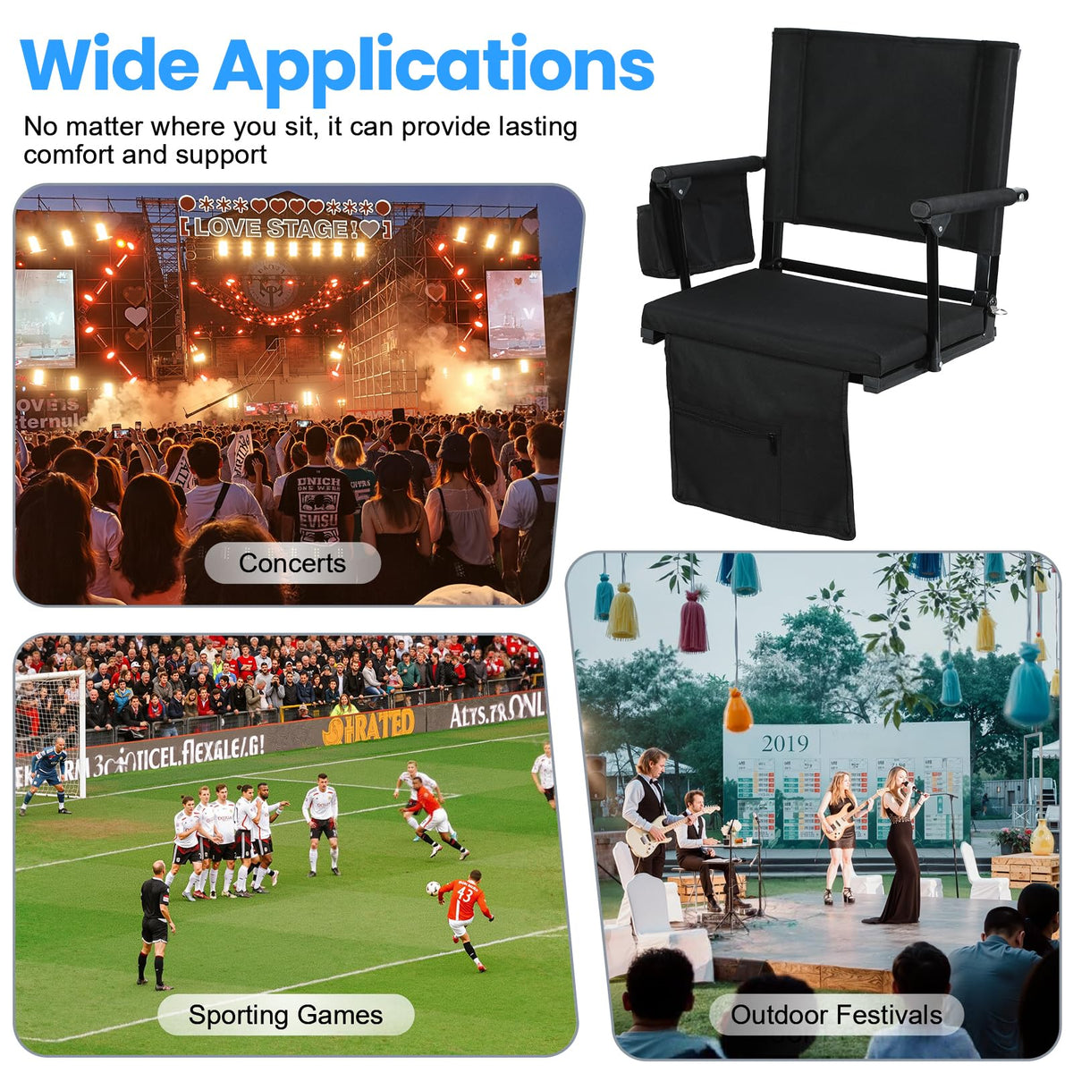 2 Pcs Folding Stadium Seat with Cup Holder F7884