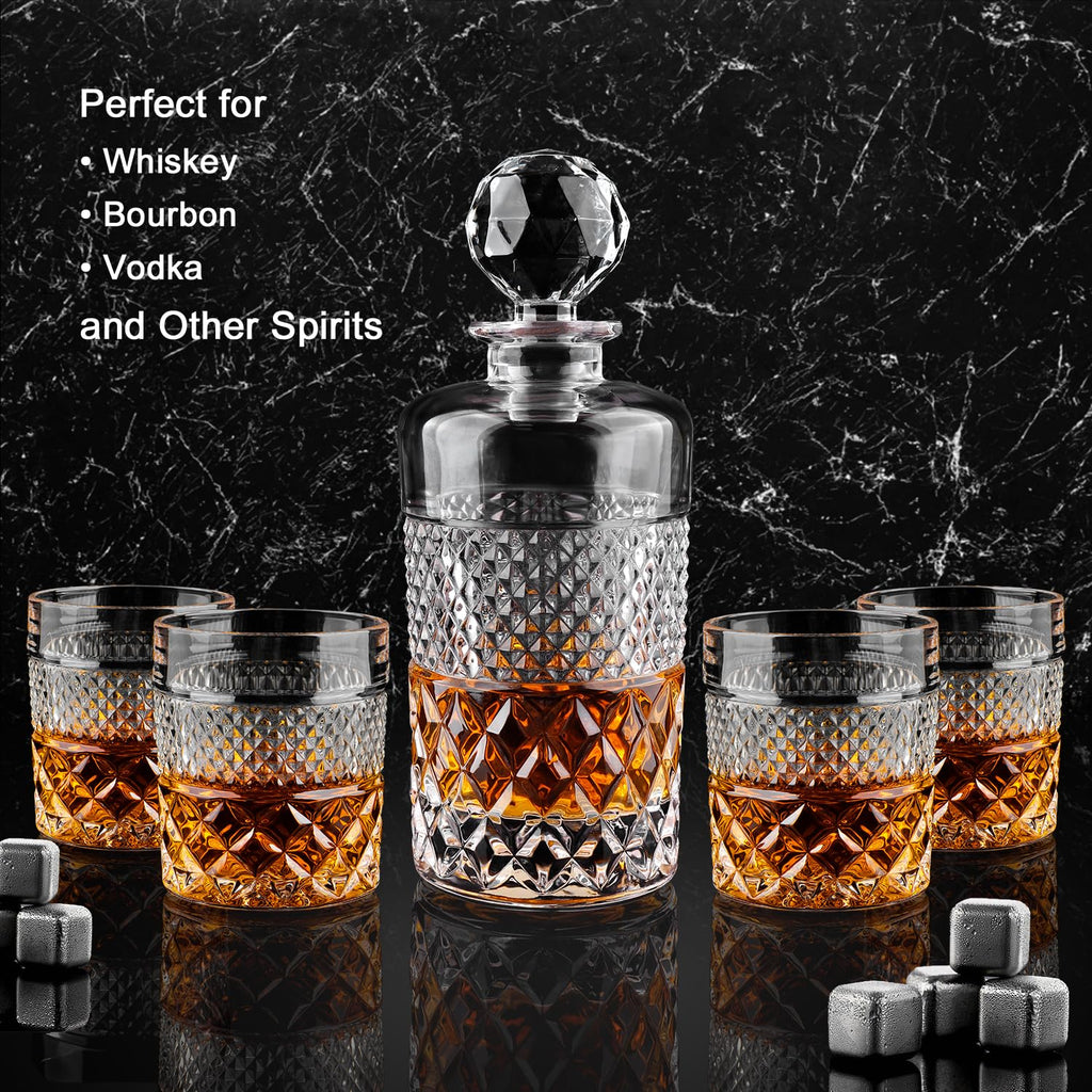 27oz Crystal Whiskey Decanter Set with 4 Glasses Z4726