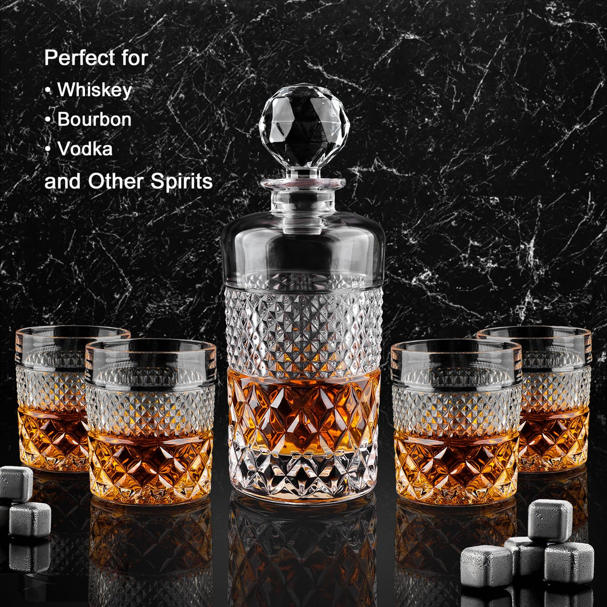 27oz Crystal Whiskey Decanter Set with 4 Glasses Z4726