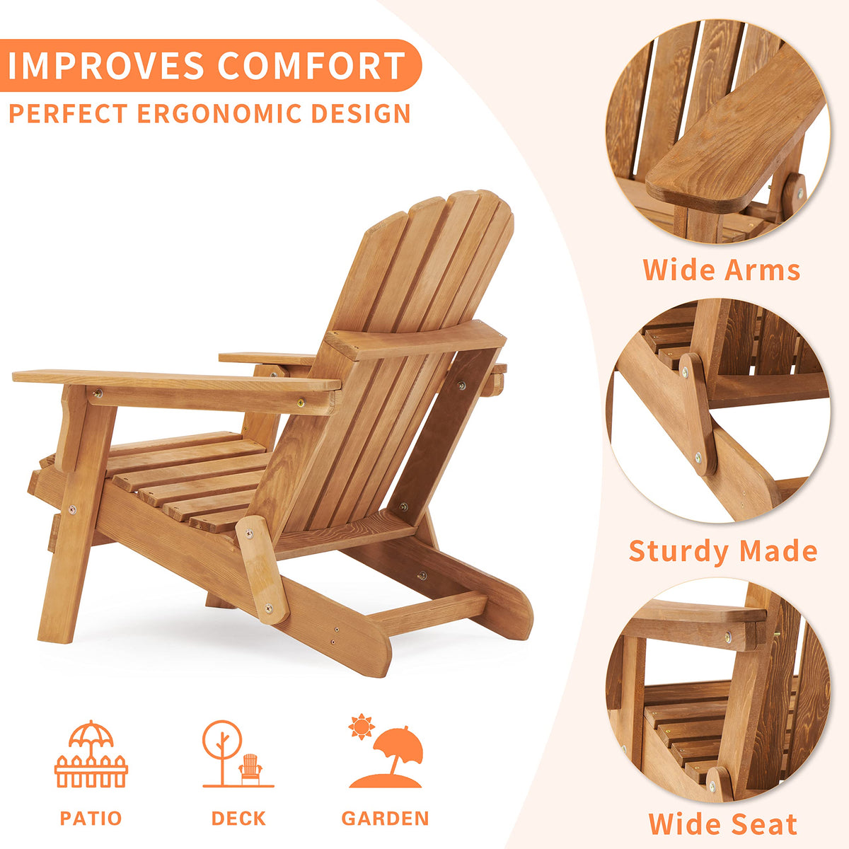 Oversize Wooden Outdoor Folding Chair Set of 2 Z51108