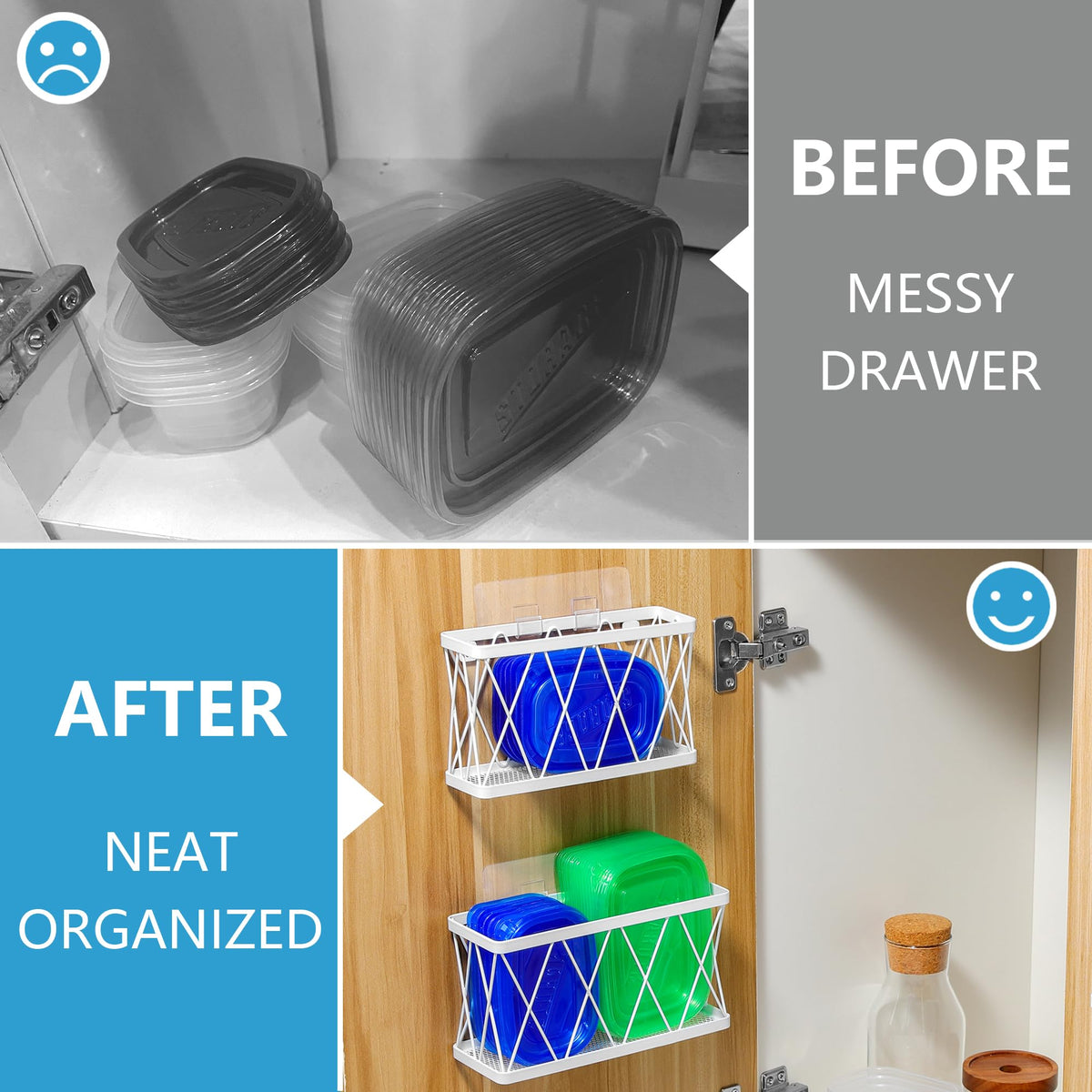 3 Pack White Stainless Steel Adhesive Cabinet Door Organizer C54672
