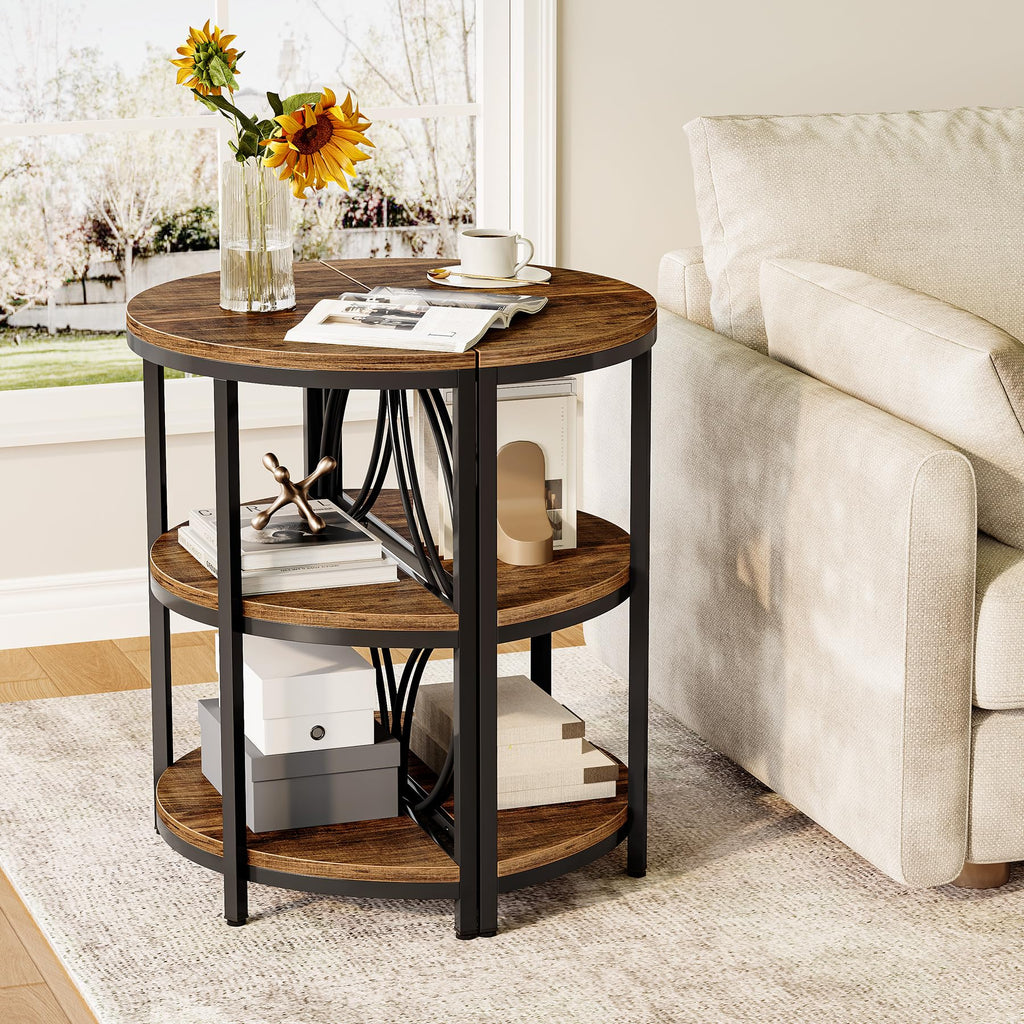 Half Round 3-Tier Narrow Side Table with Metal Frame N2215