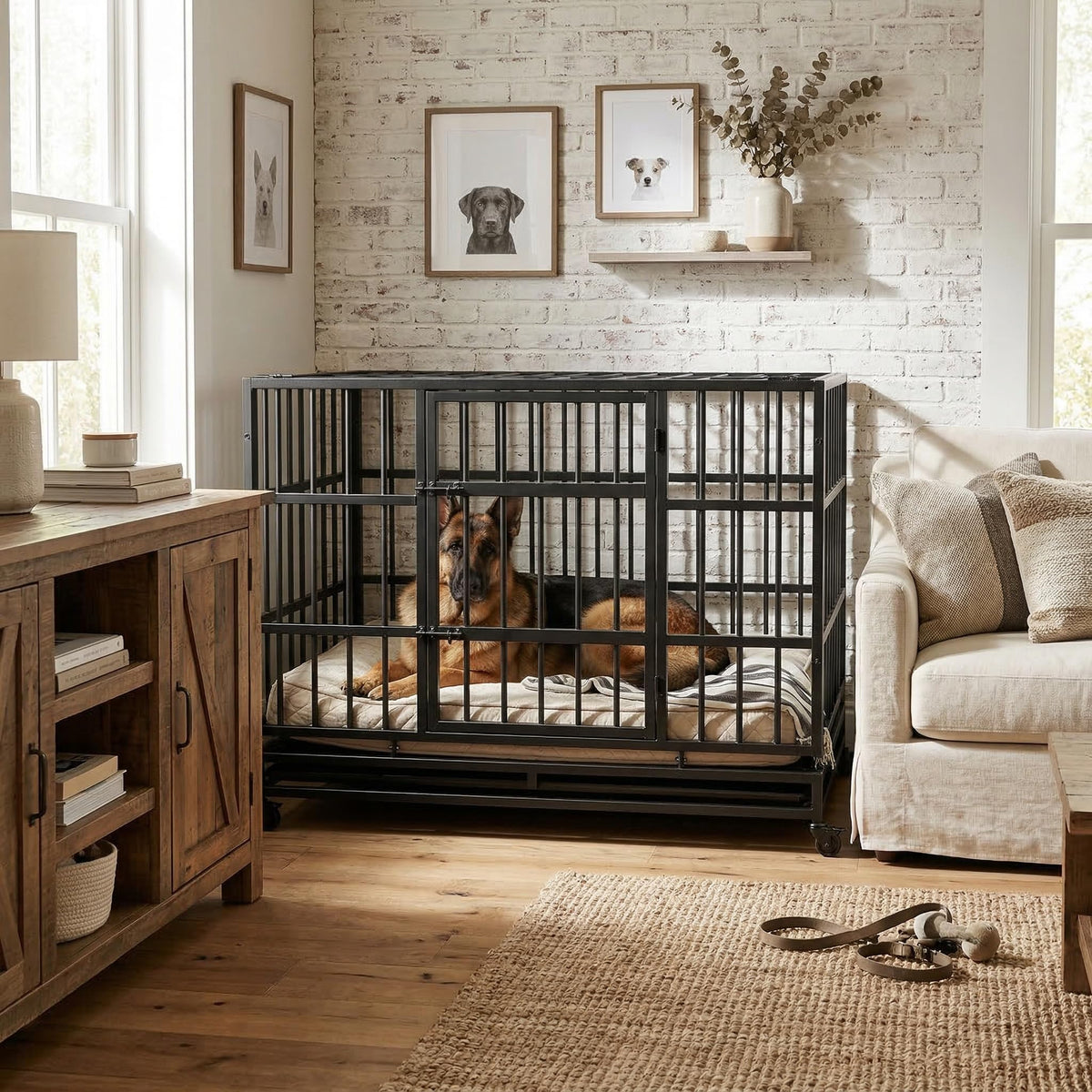 48 Inch Heavy Duty Collapsible Metal Dog Crate with Wheels X783