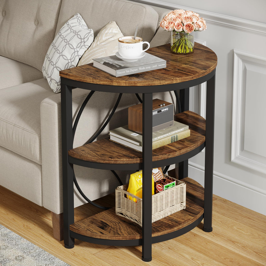 Half Round 3-Tier Narrow Side Table with Metal Frame N2215