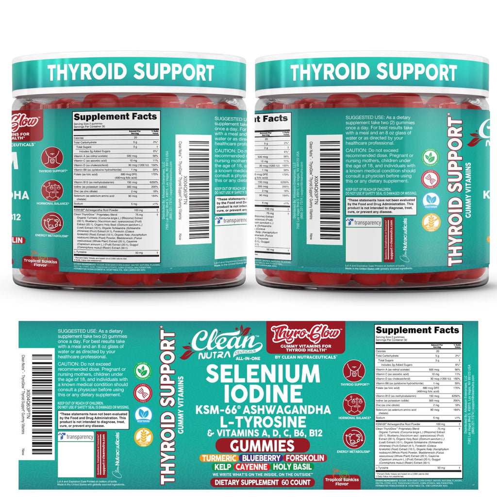 Thyroid Support Gummies Selenium Iodine Ashwagandha Turmeric Blueberry U3985
