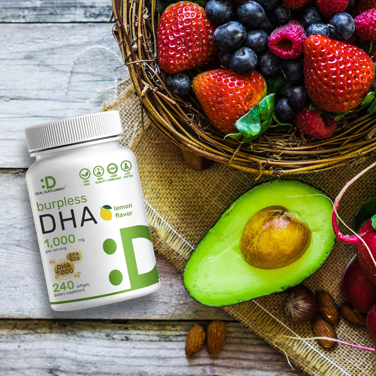 240 Softgels Lemon Flavor DHA 1000mg EPA 500mg Omega-3 Softgels T5280