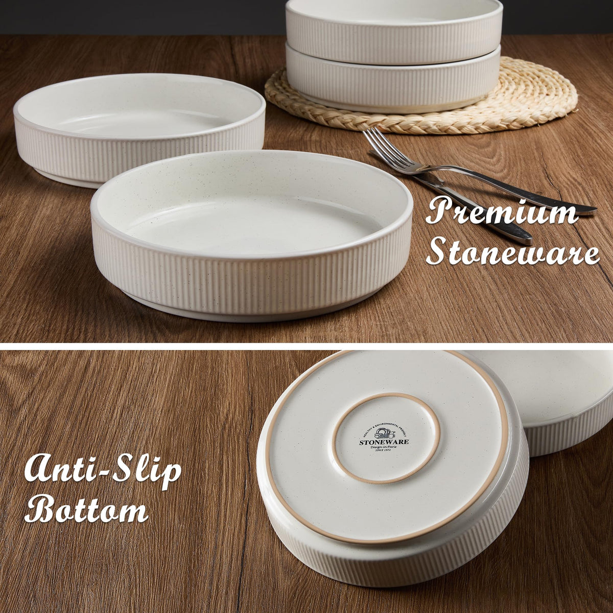 Pasta Bowls Set of 4, 35oz Ceramic, White, 8" I9394
