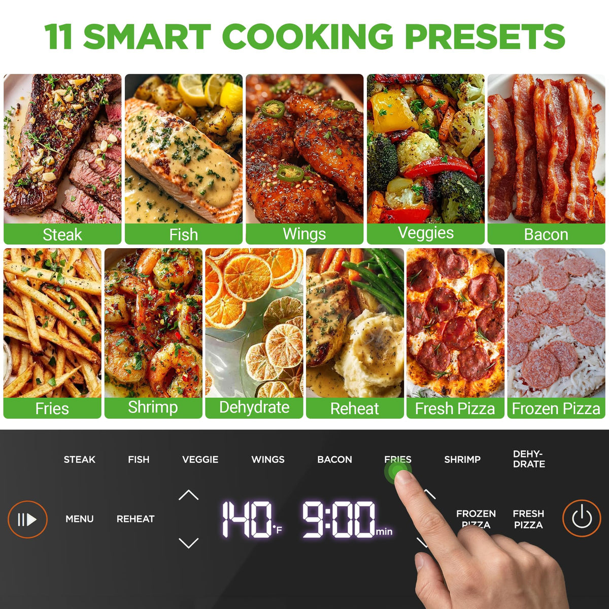 6 Quart Extra Large Air Fryer with 11-in-1 Cooking Presets Grey J92687