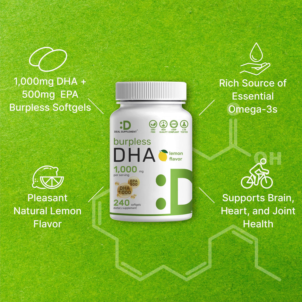 240 Softgels Lemon Flavor DHA 1000mg EPA 500mg Omega-3 Softgels T5280